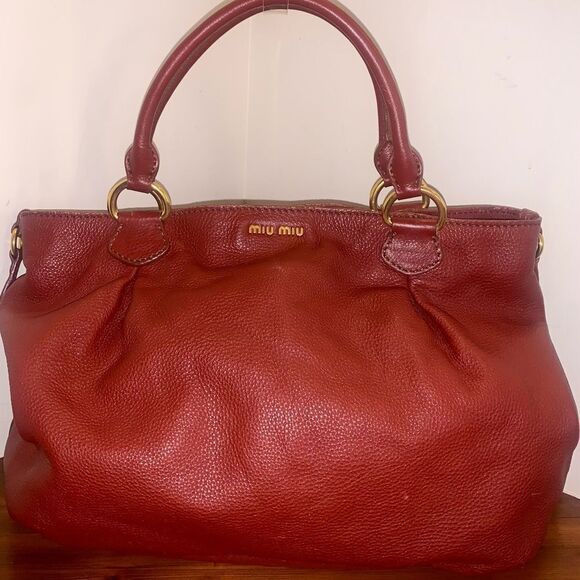 Miu Miu Large Bordeaux Pebbled Tote Bag - Picture 13 of 13